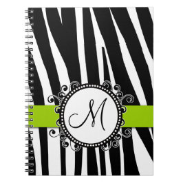 Monogrammm Zebra-Muster-Grün-Notizbuch Notizblock