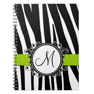 Monogrammm Zebra-Muster-Grün-Notizbuch Notizblock