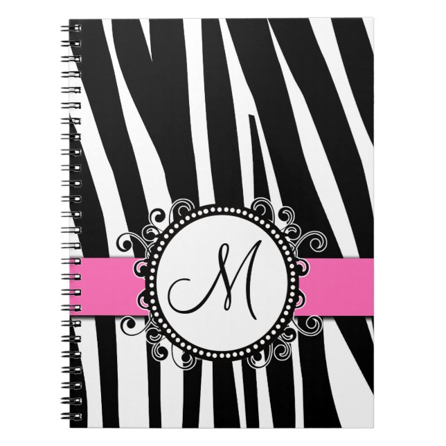 Monogrammm Zebra-Muster-Rosa-Notizbuch Notizblock (Vorderseite)