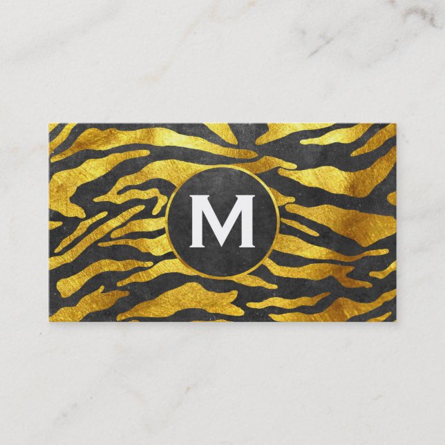 Monogrammm | Zebra Print (Gold) | Verspätung Visitenkarte (Vorderseite)