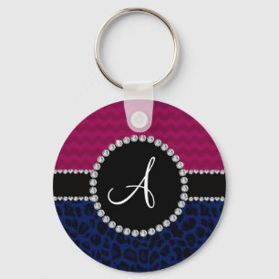 Monogrammmarineblau-Leopardpflaumensparren Schlüsselanhänger