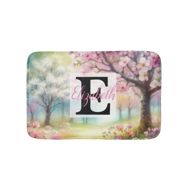 Monogrammname auf Aquarellfarben-Blume in Pastellf Badematte (Vorderseite)