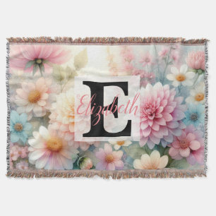 Monogrammname auf Aquarellfarben-Blume in Pastellf Decke