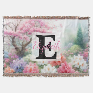 Monogrammname auf Aquarellfarben-Blume in Pastellf Decke