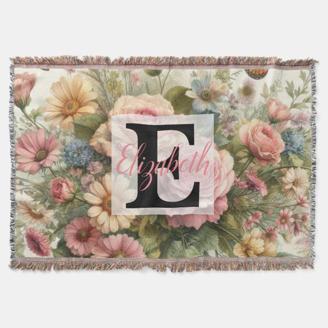 Monogrammname auf Aquarellfarben-Blume in Pastellf Decke (Vorderseite)