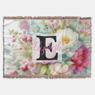 Monogrammname auf Aquarellfarben-Blume in Pastellf Decke