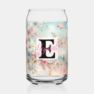 Monogrammname auf Aquarellfarben-Blume in Pastellf Dosenglas