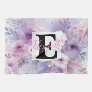 Monogrammname auf Aquarellfarben-Blume in Pastellf Geschirrtuch