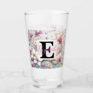 Monogrammname auf Aquarellfarben-Blume in Pastellf Glas