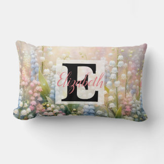 Monogrammname auf Aquarellfarben-Blume in Pastellf Lendenkissen