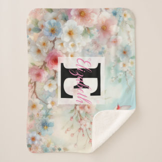 Monogrammname auf Aquarellfarben-Blume in Pastellf Sherpadecke