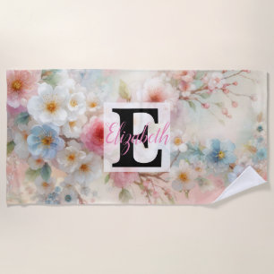 Monogrammname auf Aquarellfarben-Blume in Pastellf Strandtuch