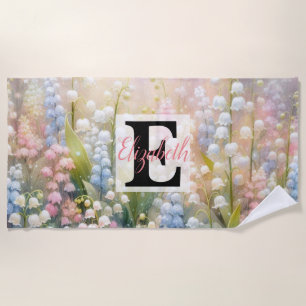 Monogrammname auf Aquarellfarben-Blume in Pastellf Strandtuch