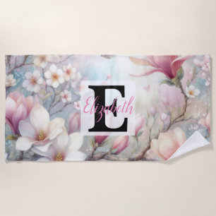 Monogrammname auf Aquarellfarben-Blume in Pastellf Strandtuch