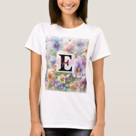 Monogrammname auf Aquarellfarben-Blume in Pastellf T-Shirt