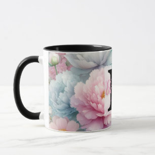 Monogrammname auf Aquarellfarben-Blume in Pastellf Tasse