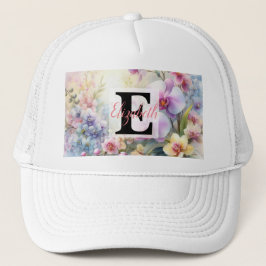 Monogrammname auf Aquarellfarben-Blume in Pastellf Truckerkappe