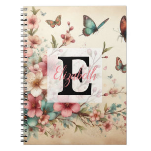Monogrammname auf Vintage-Wasserfarbenblumen Notizblock