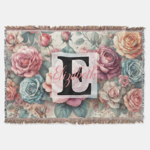 Monogrammname auf Vintagen Aquarellfarben-Blume Decke