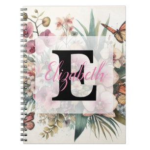 Monogrammname auf Vintagen Aquarellfarben-Blume Notizblock