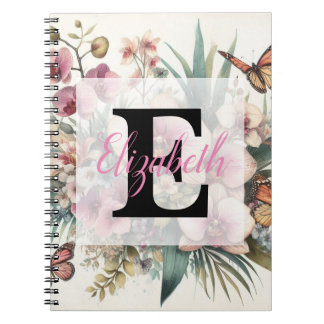 Monogrammname auf Vintagen Aquarellfarben-Blume Notizblock