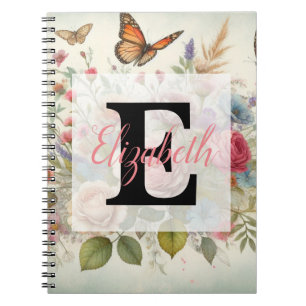 Monogrammname auf Vintagen Aquarellfarben-Blume Notizblock
