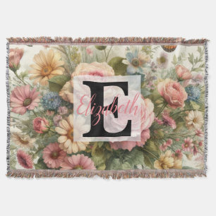 Monogrammname auf Wasserfarbenblumen in Pastellfar Decke