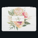 Monogrammname für die Blume "Peony" und "Gold" iPad Pro Cover<br><div class="desc">Dieses passende monogramm iPad Cover wurde für die Koordination mit unserer Peony and Gold Kollektion entwickelt und bietet üppige pinkfarbene und goldene Blume mit grünem Blattwerk und klassischer Schrift. Für eine weiter gehende Anpassung dieses Designs klicken Sie bitte auf den "CUSTOMIZE"-Button oben. Bitte beachten Sie, dass die Goldfolie eine gedruckte...</div>