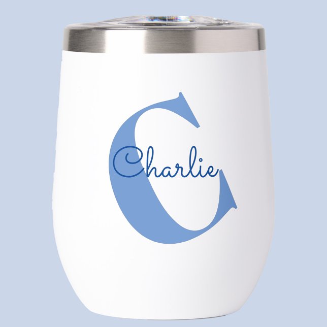 Monogrammname Moderne Typografie (Fun tilted monogram initial script name personalized thermal wine tumbler)