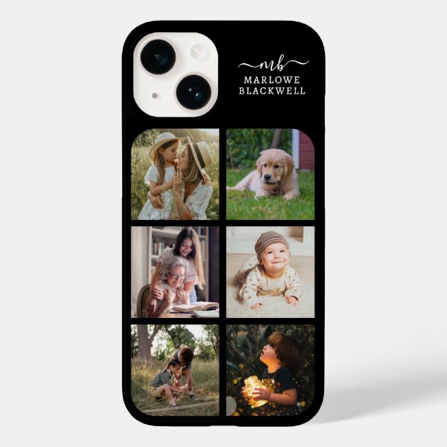 Monogrammname Schwarz-weiß 6 FotoCollage Case-Mate iPhone Hülle (Rückseite)