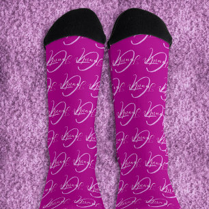 Monogrammname und anfängliche weiße rosa Maul-Sock Socken
