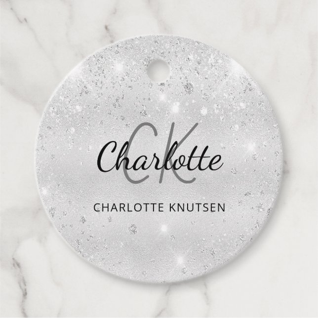 Monogrammnamenskript für Silver Glitzer Geschenkanhänger (Vorderseite)