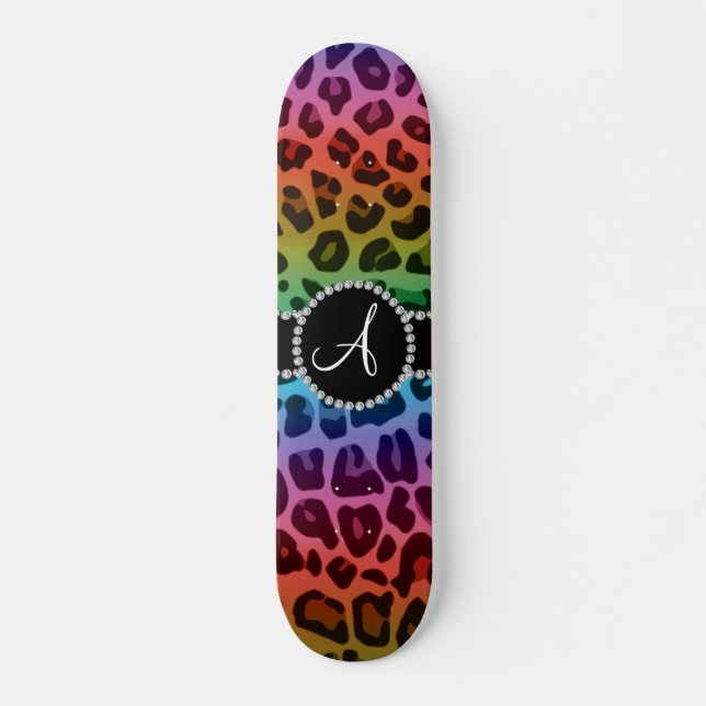 Monogrammregenbogenleopard-Druckkreis Skateboard (Vorne)