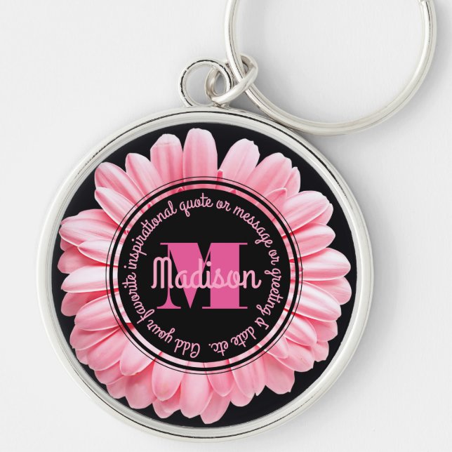 Monogrammrosa Gerbera addieren Ihre eigene Schlüsselanhänger (Vorne)