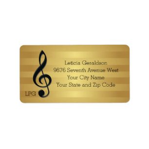 Monogrammschwarzer dreifacher Clef auf goldenen Adressaufkleber