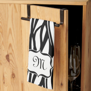 Monogrammschwarzweiss-Zebra-Druck-Geschirrtuch Handtuch