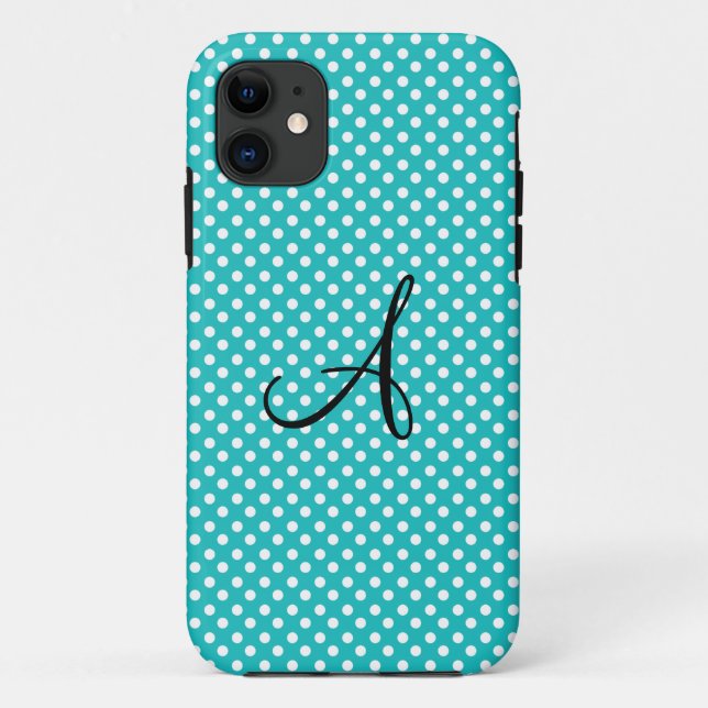Monogrammweiß und Türkis-Tupfen Case-Mate iPhone Hülle (Rückseite)