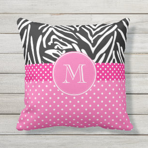 MonogrammZebra mit Pink-Tupfen-Muster Kissen