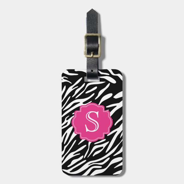 Monogrammzebra-Streifen mit rosa Gepäckanhänger (Vorderseite vertikal)