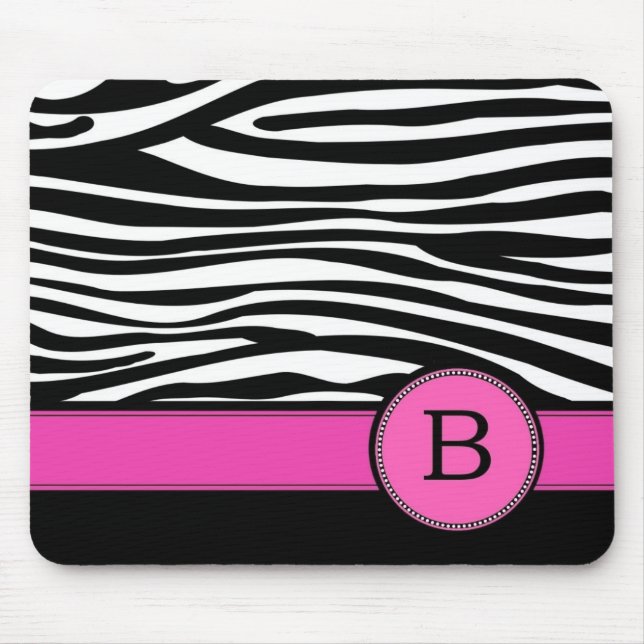 MonogrammZebrastreifen des Buchstabe-B rosa Mousepad (Vorne)