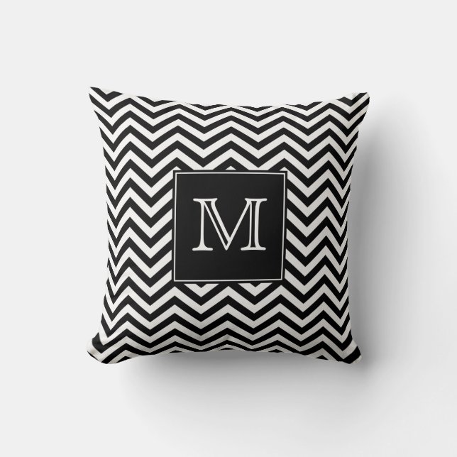 MonogrammZickzack Throw-Schwarzweiss-Kissen Kissen (Vorderseite)
