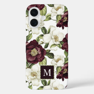 Monographie des Burgundy Floral Pattern iPhone 16 Hülle