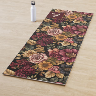 Monographie des Burgundy Floral Pattern Yogamatte
