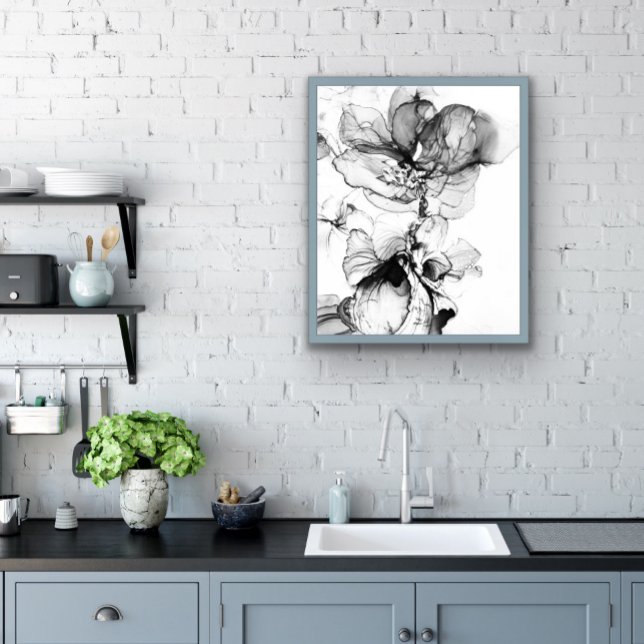 Monokrom blomma rechteckiger pappuntersetzer (Blommans former är eleganta och stiliserade, med mjuka kurvor och detaljer.)