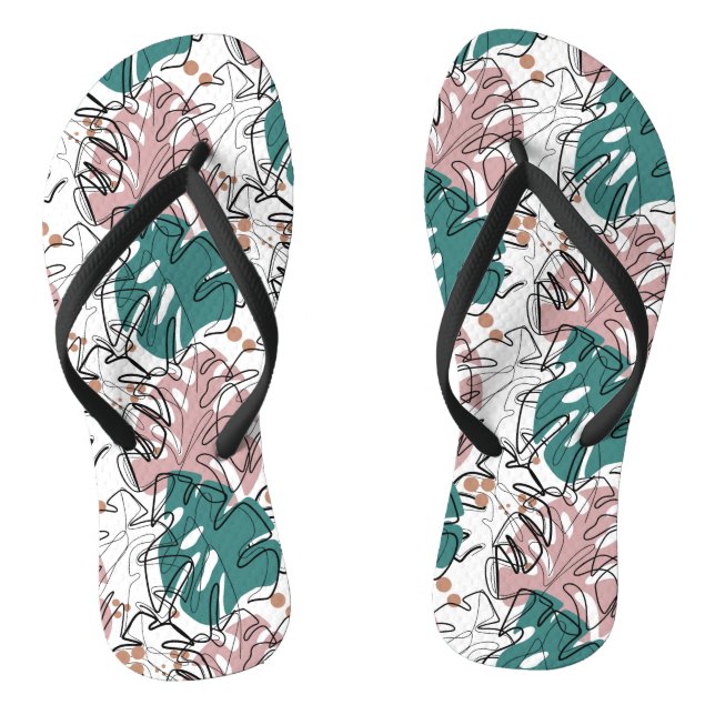 Monoline Monstera Blätter mit Farbflecken Flip Flops (Fußbett)