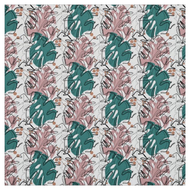 Monoline Monstera Blätter mit Farbflecken Stoff (Muster)