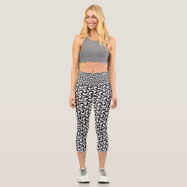 MonoMax Schwarz+Weiß Muster optische Swirl Capri Leggings