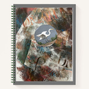 Monoprint Egret Dream and Glaube Spiral Journal Notizbuch