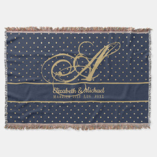 Monorgam Navy Blue Gold Punkt Newlyweds Wedding Decke