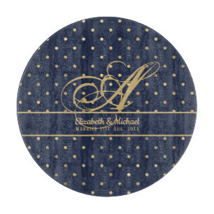 Monorgam Navy Blue Gold Punkt Newlyweds Wedding Schneidebrett